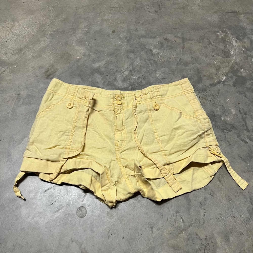 Route 66 Yellow Linen Blend Cargo Shorts Women 11/12 Utility Casual Summer